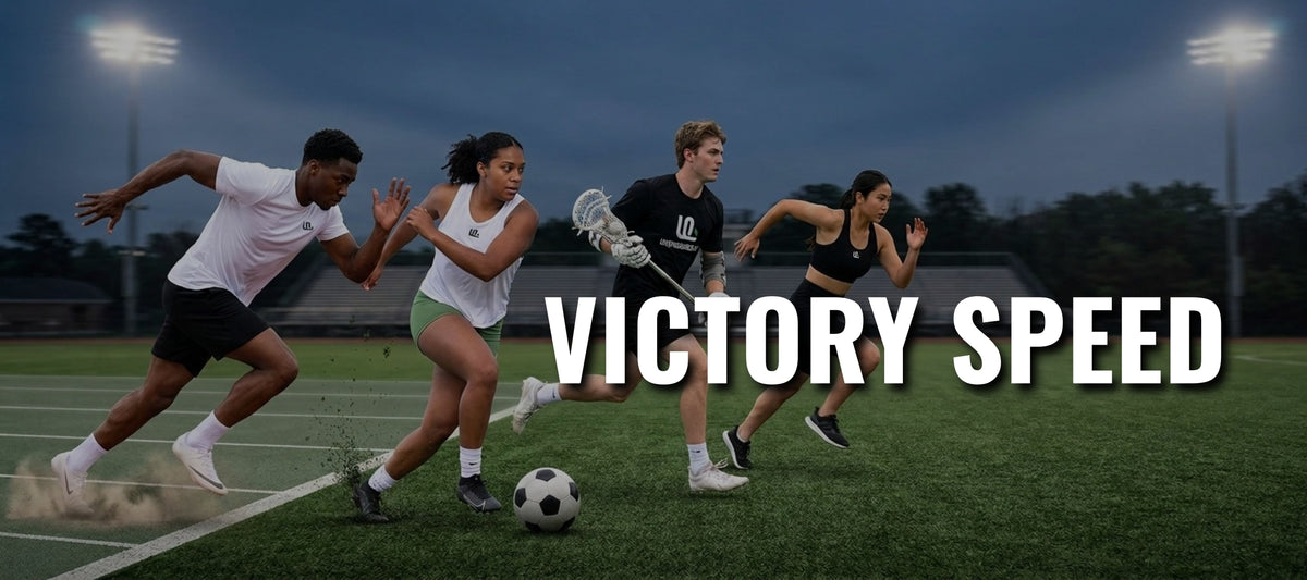 Athletes sprinting across turf field Victory Speed Unsponsored Life